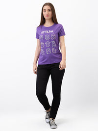 SPYKAR Women Regular Fit Typography Printed Round Neck Cotton T-shirt