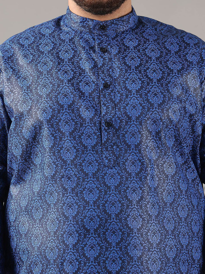 SOJANYA PLUS Plus Size Men Ethnic Motifs Printed Band Collar Straight Kurta With Pyjamas