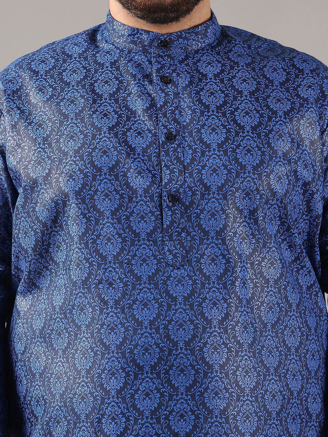 SOJANYA PLUS Plus Size Men Ethnic Motifs Printed Band Collar Straight Kurta With Pyjamas