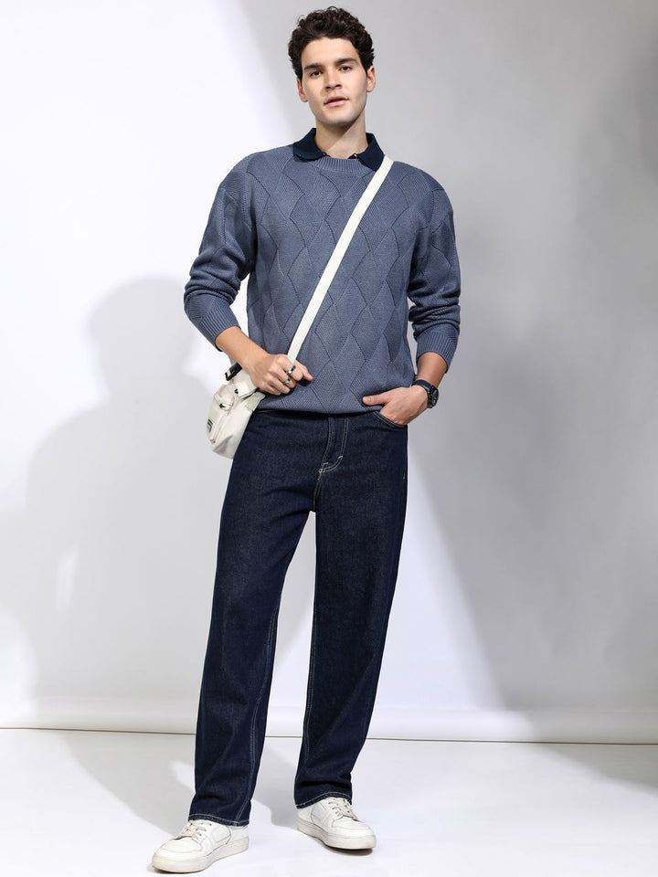 HIGHLANDER Men Open Knit Self Design Pullover