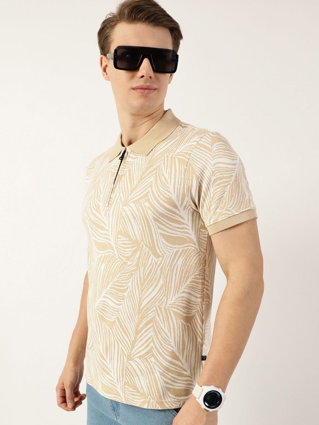 Thomas Scott Men Floral Printed Polo Collar Pockets T-shirt
