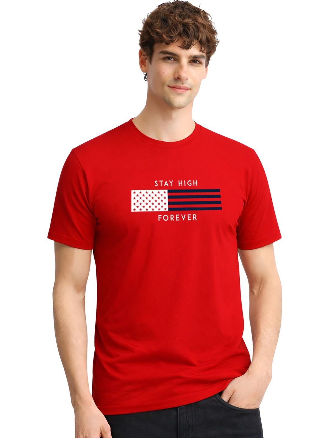 ADRO Typography Printed Round Neck Short Sleeves Regular Fit Pure Cotton T-shirt