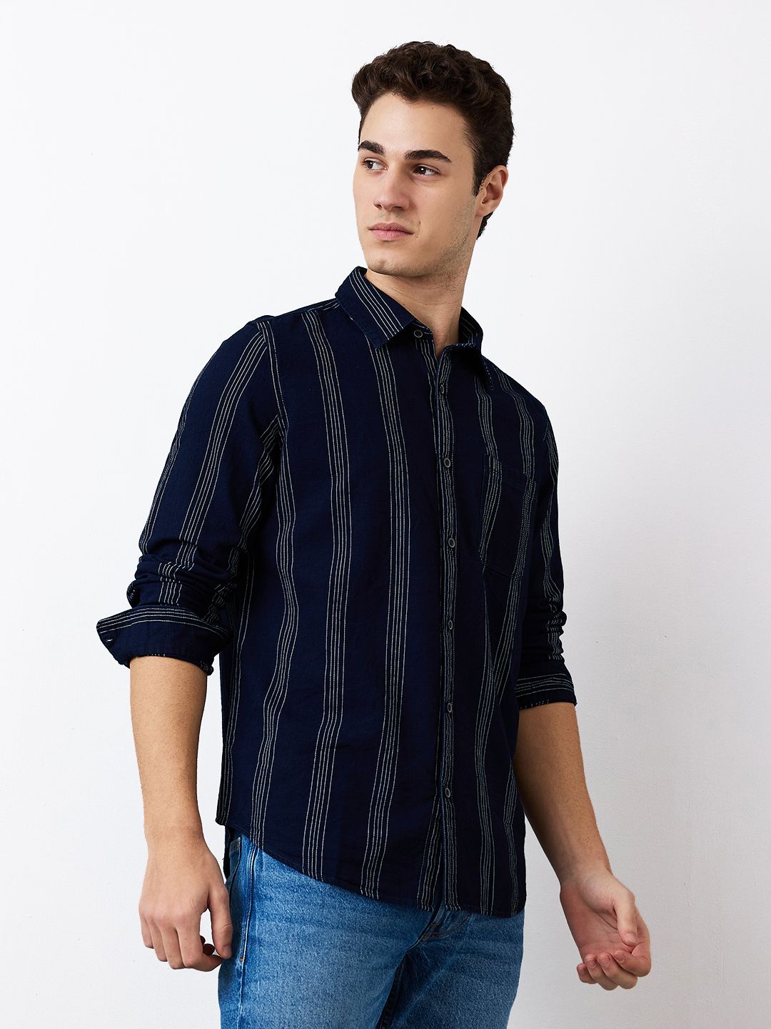 SPYKAR Men Spread Collar Vertical Striped Cotton Casual Shirt