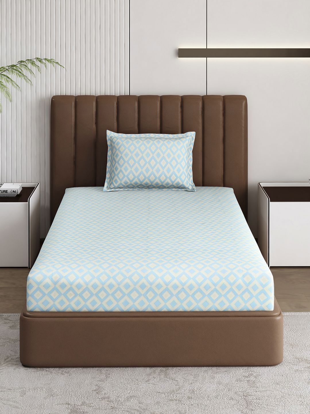 Monte Carlo Pixel Blue & Grey Dicetak 120 TC Single Bedsheet Set 1.52 m x 2.30 m