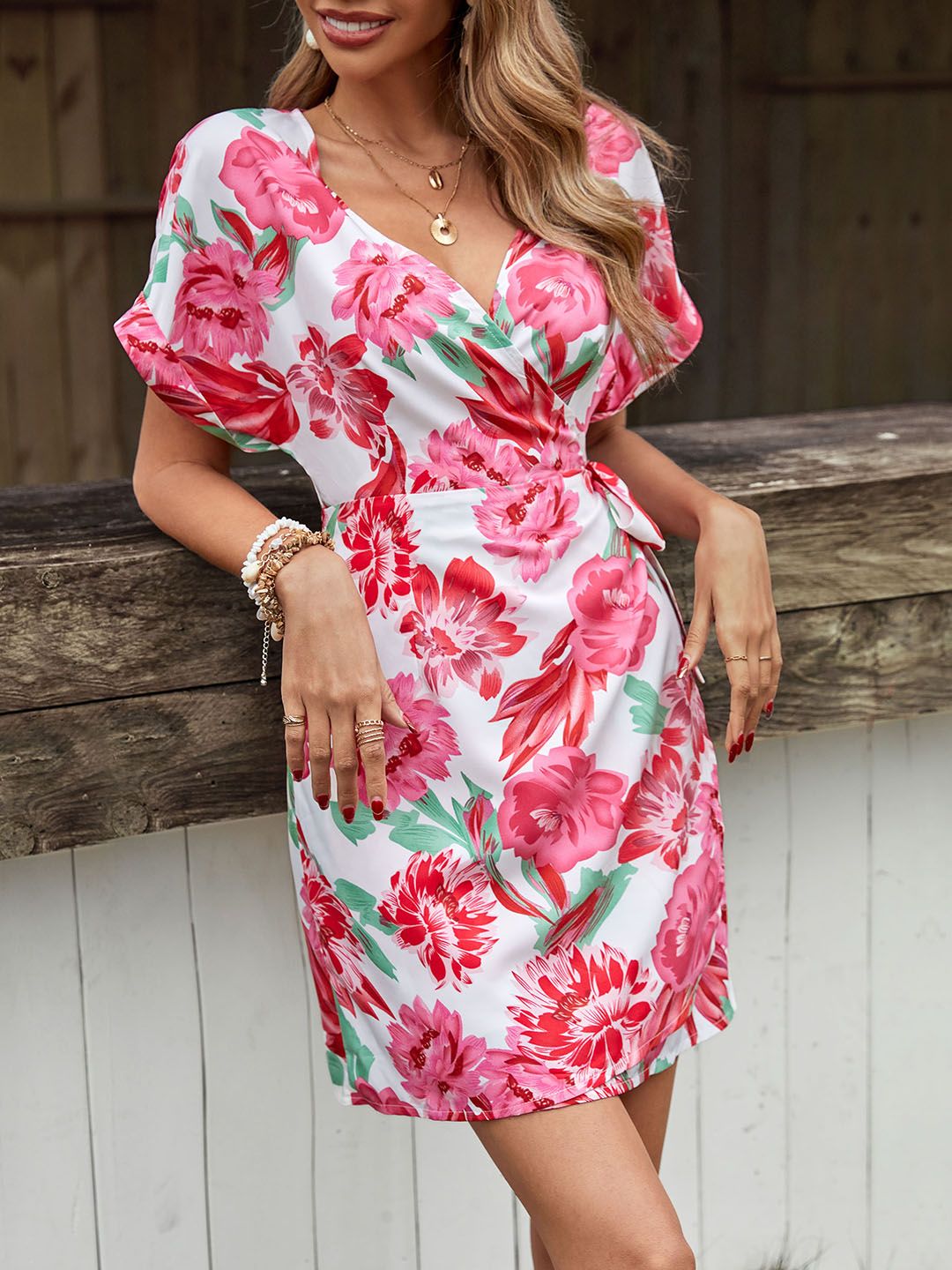 DressBerry Floral Print Wrap Mini Dress