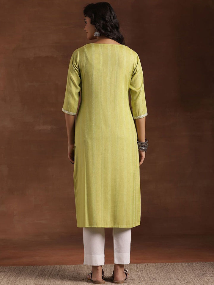 Libas Striped V-Neck Thread Work Dobby Straight Kurta