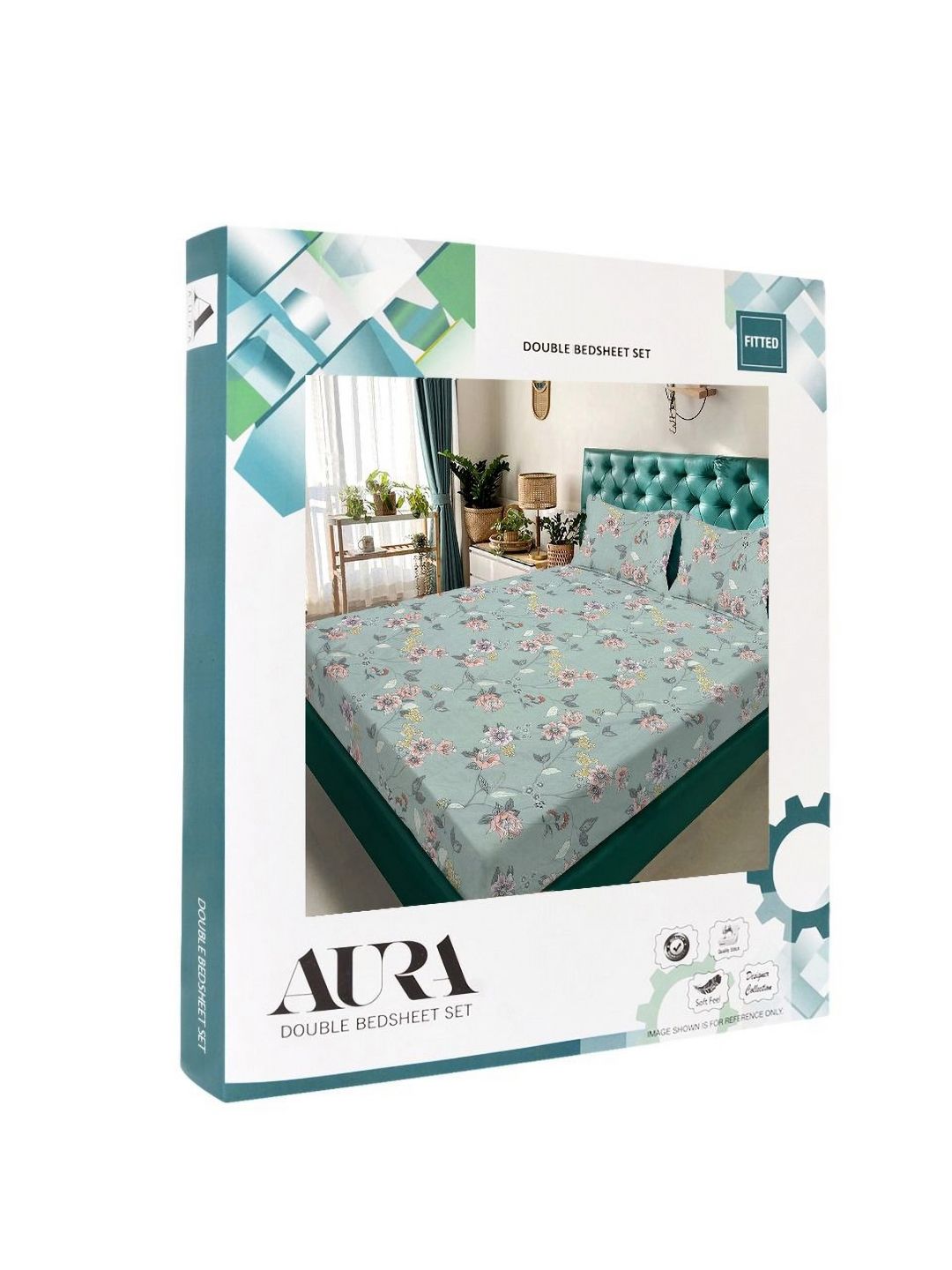 Aura Hijau & Oren Bunga 300 TC Set Cadar Double King 2.50 m x 2.25 m