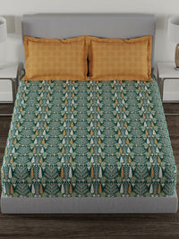 MYTRIDENT Carnival Green & Yellow Floral Cotton 144 TC Queen Bedsheet Set-2.28 m x 2.54 m