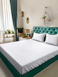 KLOTTHE White Floral Pure Cotton 400 TC Cadar dengan 2 Sarung Bantal