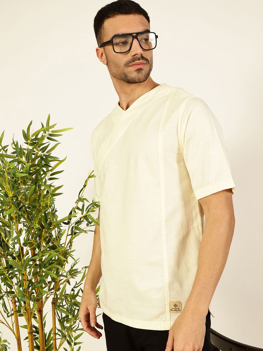 Thomas Scott Men Solid V-Neck Cotton Boxy T-Shirt