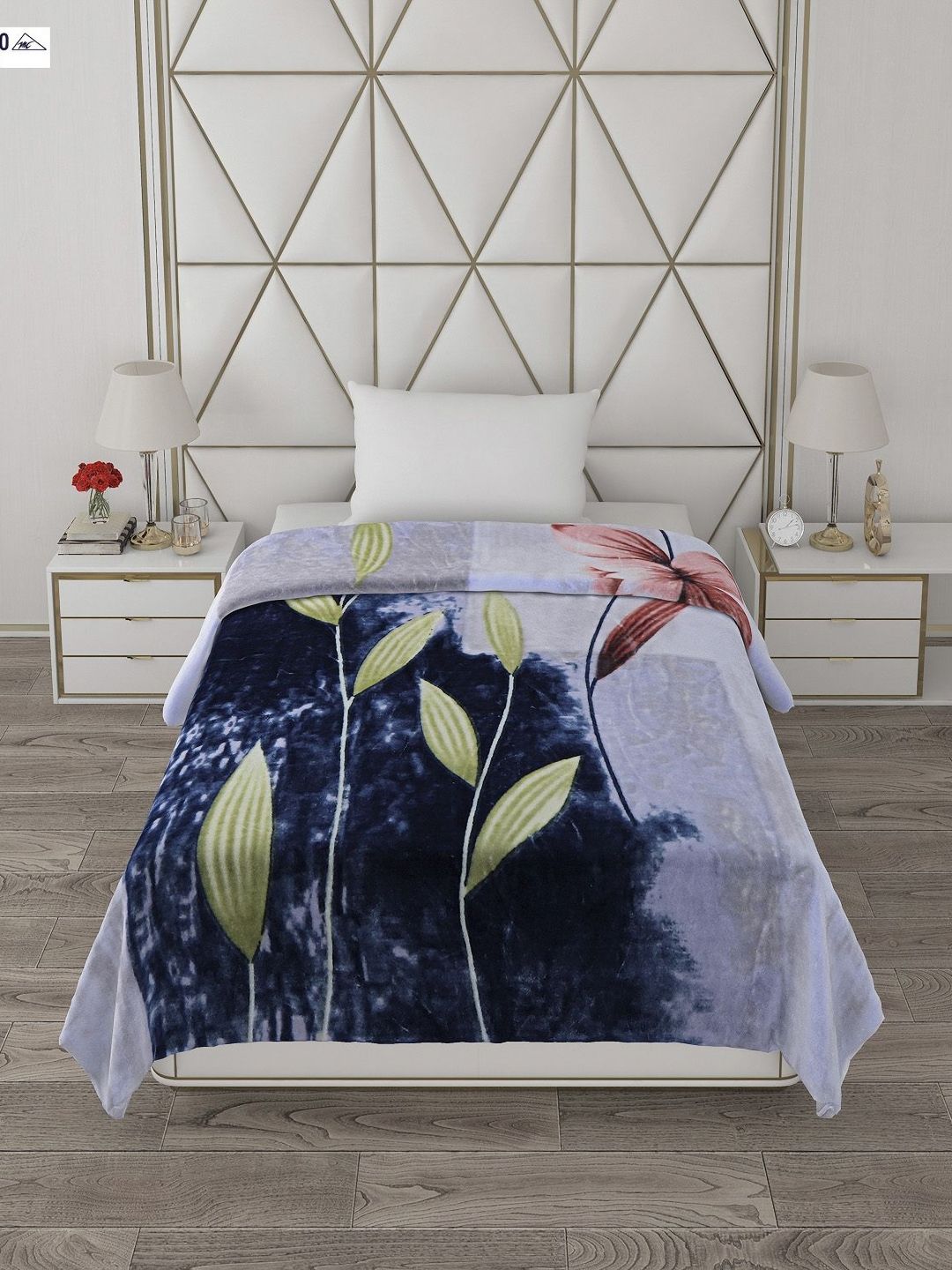 Monte Carlo Blue & Purple Floral Printed Mild Winter 500 GSM Single Bed Blanket