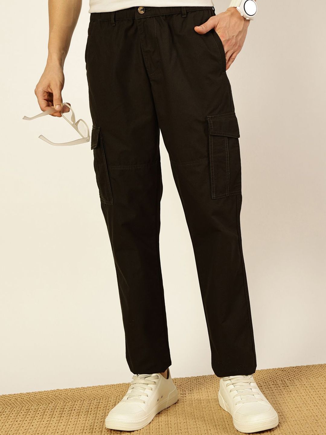 Thomas Scott Men Smart Slim Fit Easy Wash Cargos Trousers