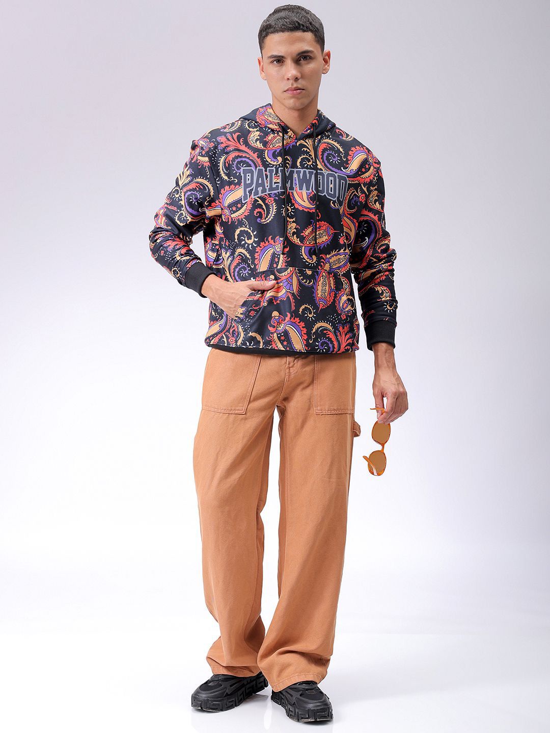 The Indian Garage Co Men Abstract Printed Hooded Sweatshirt