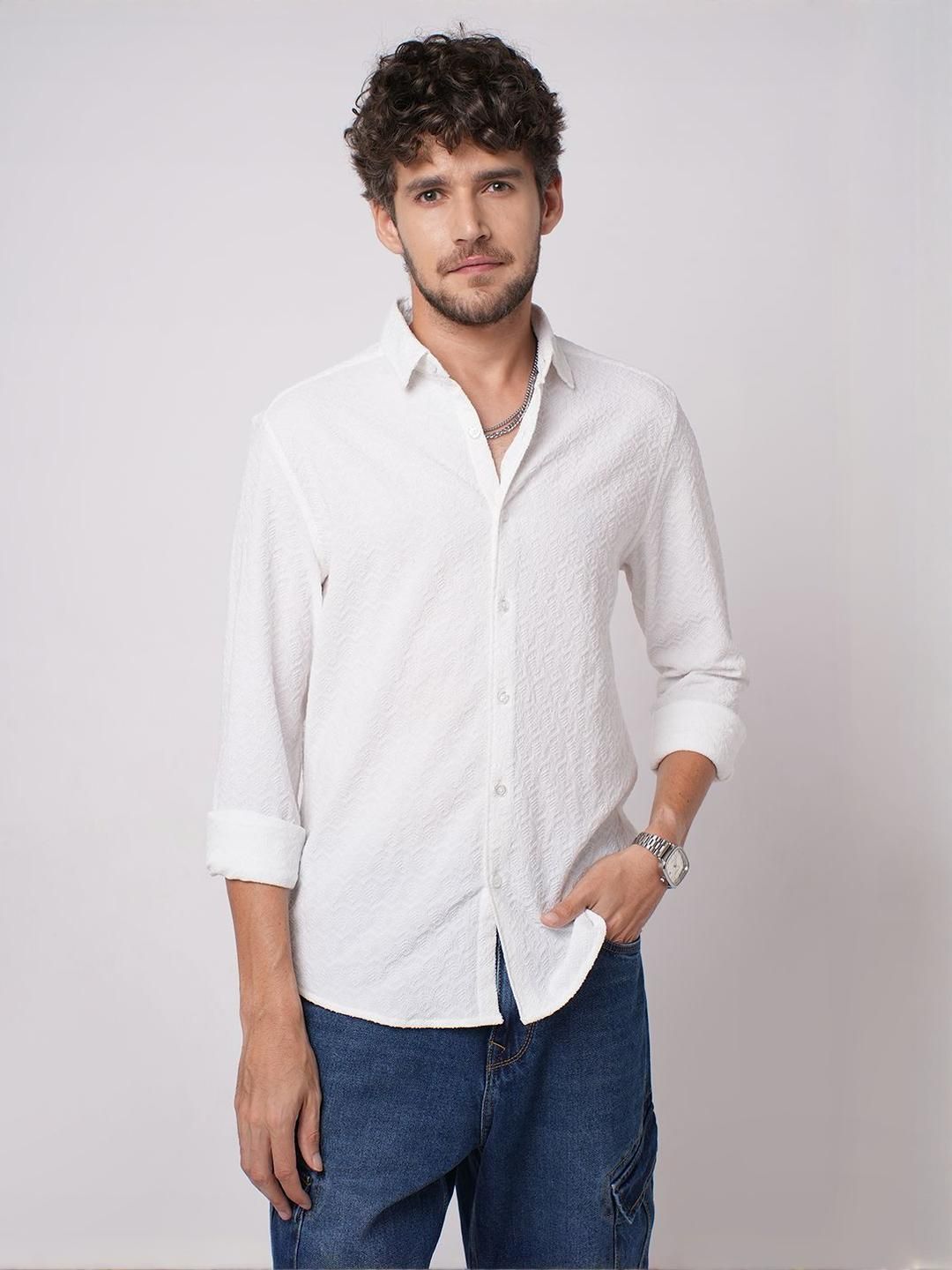 VASTRADO Classic Cloud Grain Textured Slim Fit Cotton Casual Shirt
