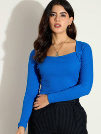 SASSAFRAS Women Square Neck Full Sleeves Top