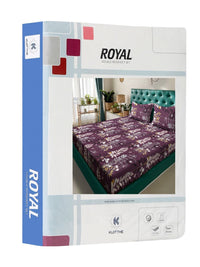 KLOTTHE Kapas Daun Ungu 300 TC Cadar Tempat Tidur King Halus dengan 2 Sarung Bantal-250 x 225 cm