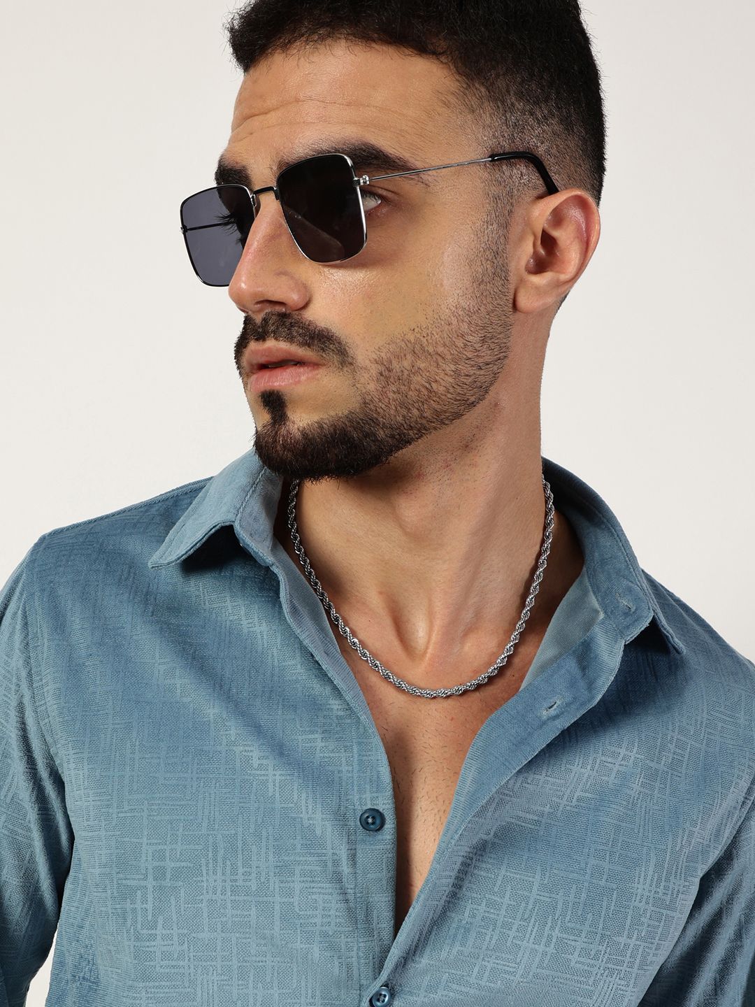Thomas Scott Men Premium Spread Collar Textured Slim Fit Casual Shirt