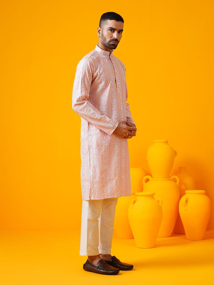 SOJANYA LUXE Motif Etnik Bersulam Labuci Mandarin Kurta Lurus Kolar