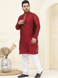 SOJANYA PLUS Floral Woven Design Mandarin Collar Regular Straight Kurta with Pyjamas
