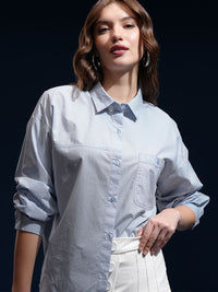CHIC BY TOKYO TALKIES Women Spread Collar Solid Cotton Oversized Casual Shirt