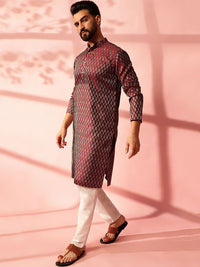 Anouk Ethnic Motifs Woven Design Mandarin Collar Straight Kurta