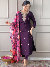 KALINI Women Embroidered Straight Kurta with Trousers & Dupatta