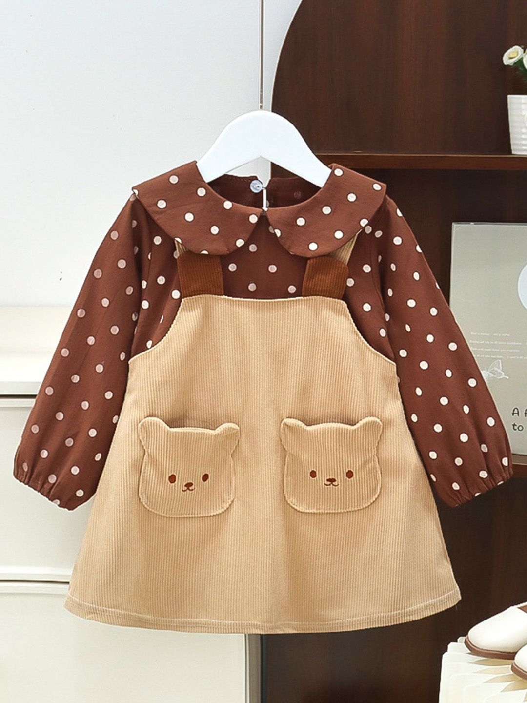 YK Girls Pack of 2 Polka Dots Printed Pinafore Dress