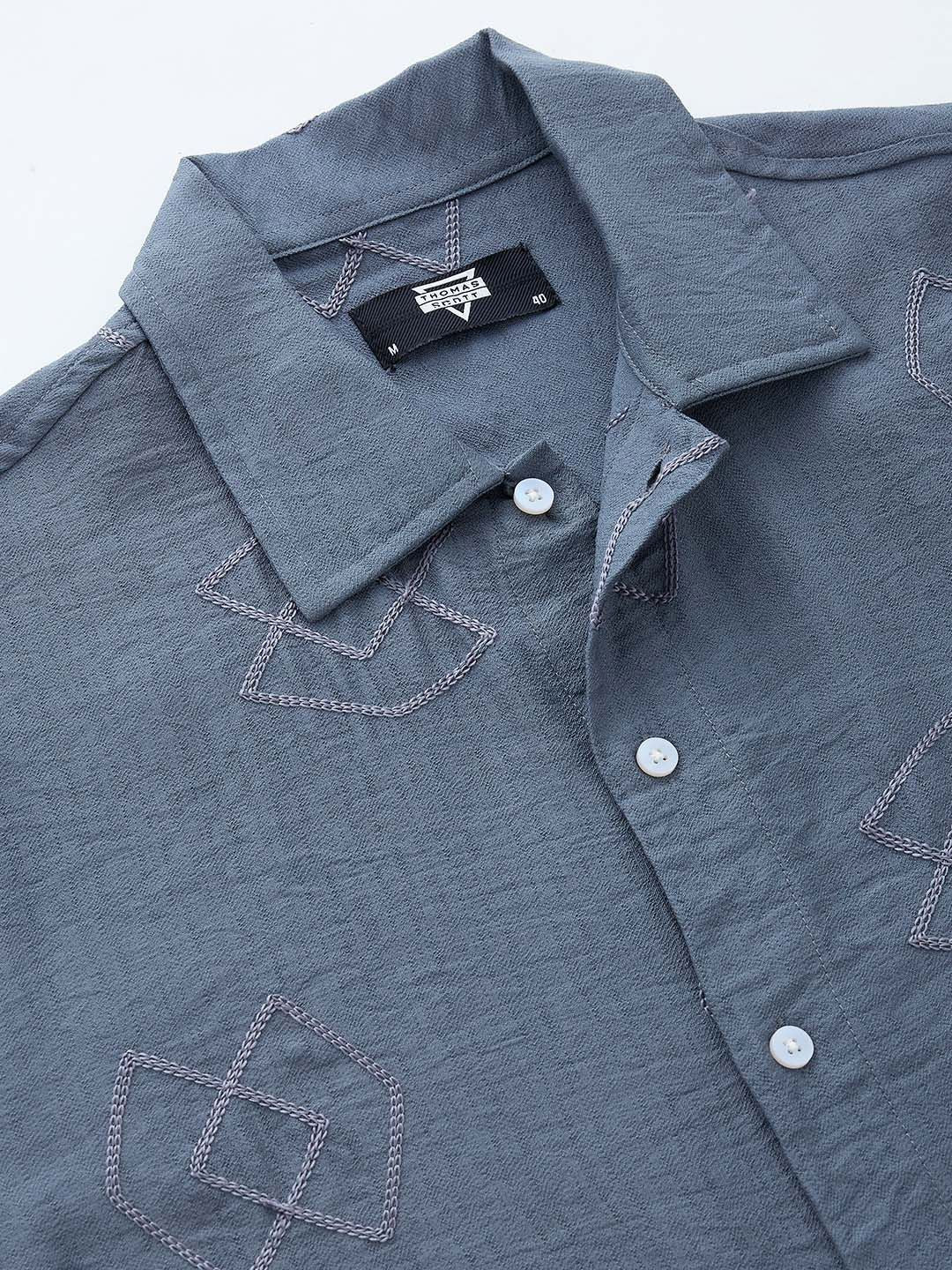 Thomas Scott Men Embroidered Regular Fit Casual Shirt