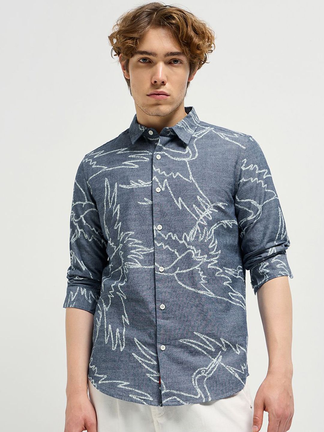 THE BEAR HOUSE Men Spread Collar Abstract Printed Pure Cotton Casual Shirt