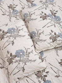 KLOTTHE Cream-Coloured Floral Printed Fitted 300 TC King Bedsheet With 2 Pillow Covers