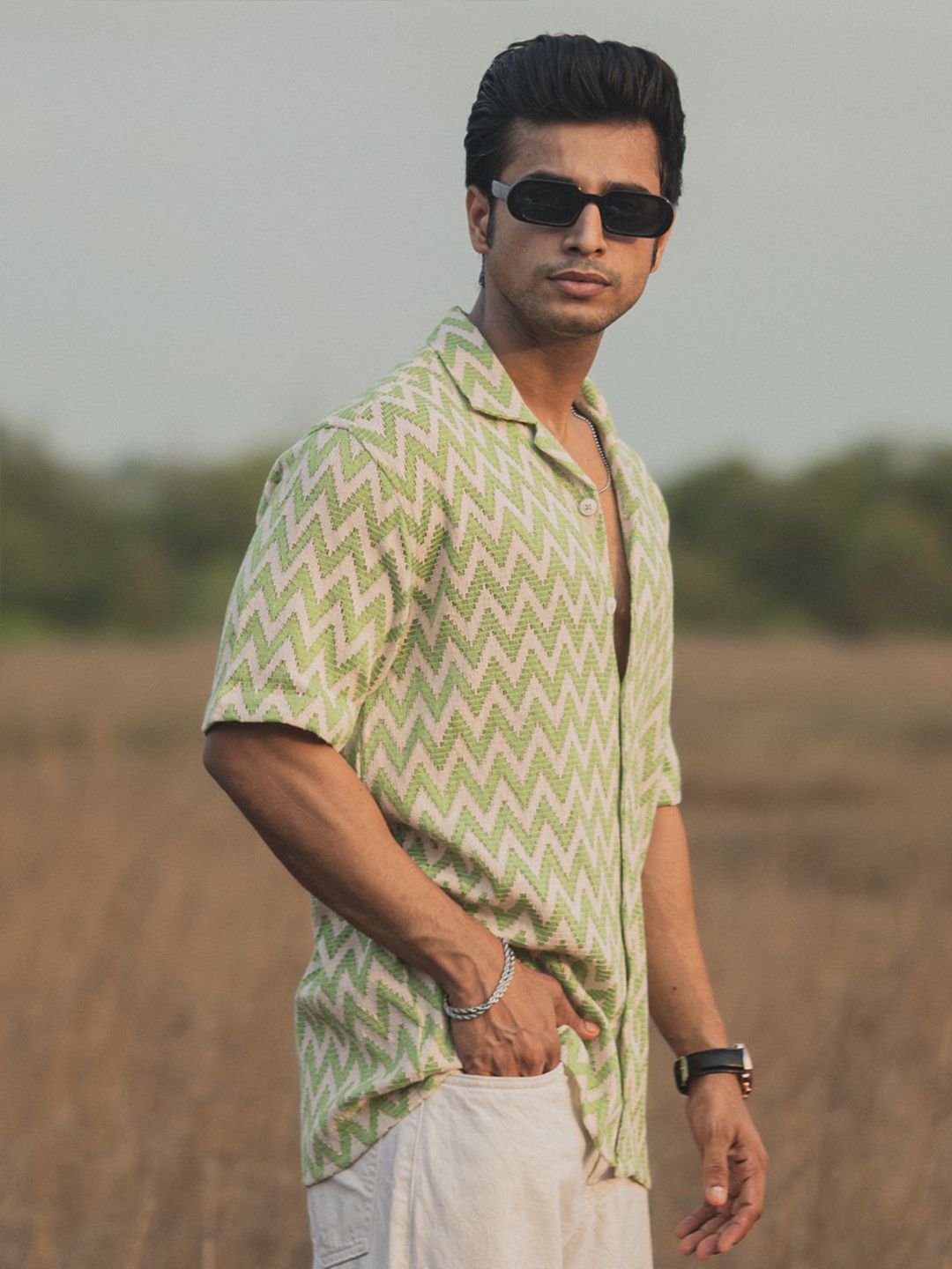 Powerlook Men Geometric Printed Cuban Collar India Slim Casual Shirt