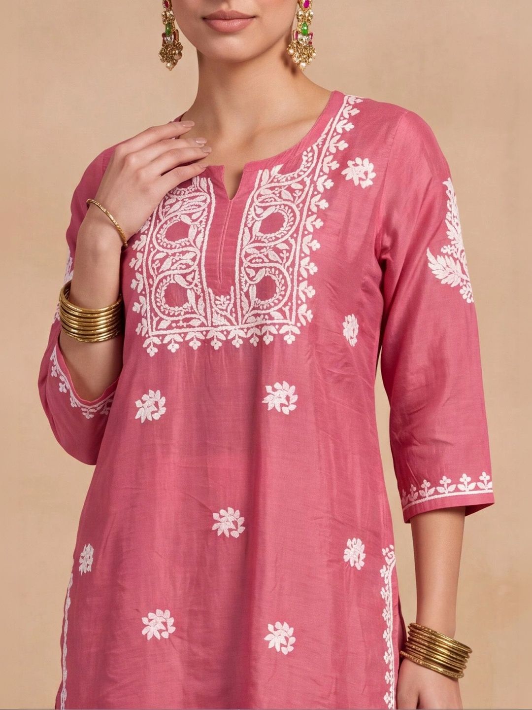 House of Chikankari Women Ethnic Motifs Embroidered Regular Thread Work Kurta with Patiala
