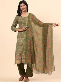 Kurta Lurus Kapas Tulen Bercetak Mamicha Bandhani dengan Palazzos & Dupatta