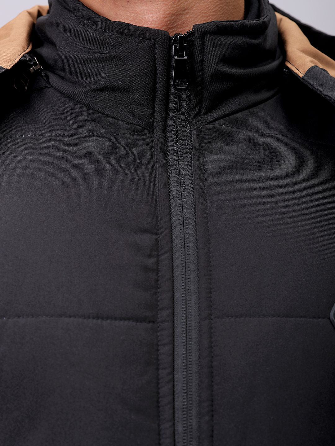 The Indian Garage Co Men Slim Fit Zip-Front PufferJacket with Detachable Hood