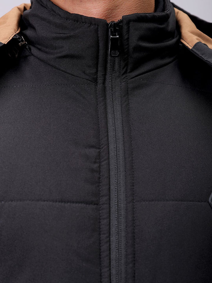 The Indian Garage Co Men Slim Fit Zip-Front PufferJacket with Detachable Hood