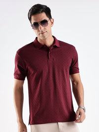 ADRO Geometric Printed Polo Collar Regular Fit Cotton T-shirt