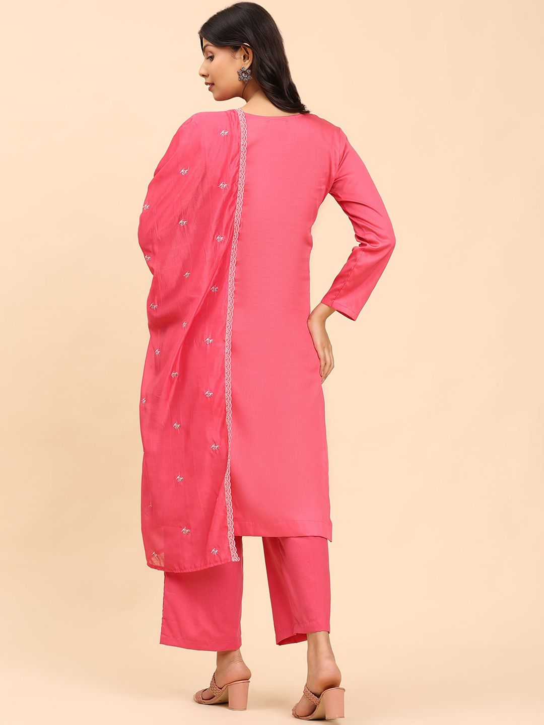 Mamicha Women Floral Embroidered Regular Pure Cotton Kurta with Palazzos & With Dupatta