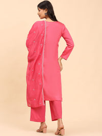 Mamicha Women Floral Embroidered Regular Pure Cotton Kurta with Palazzos & With Dupatta