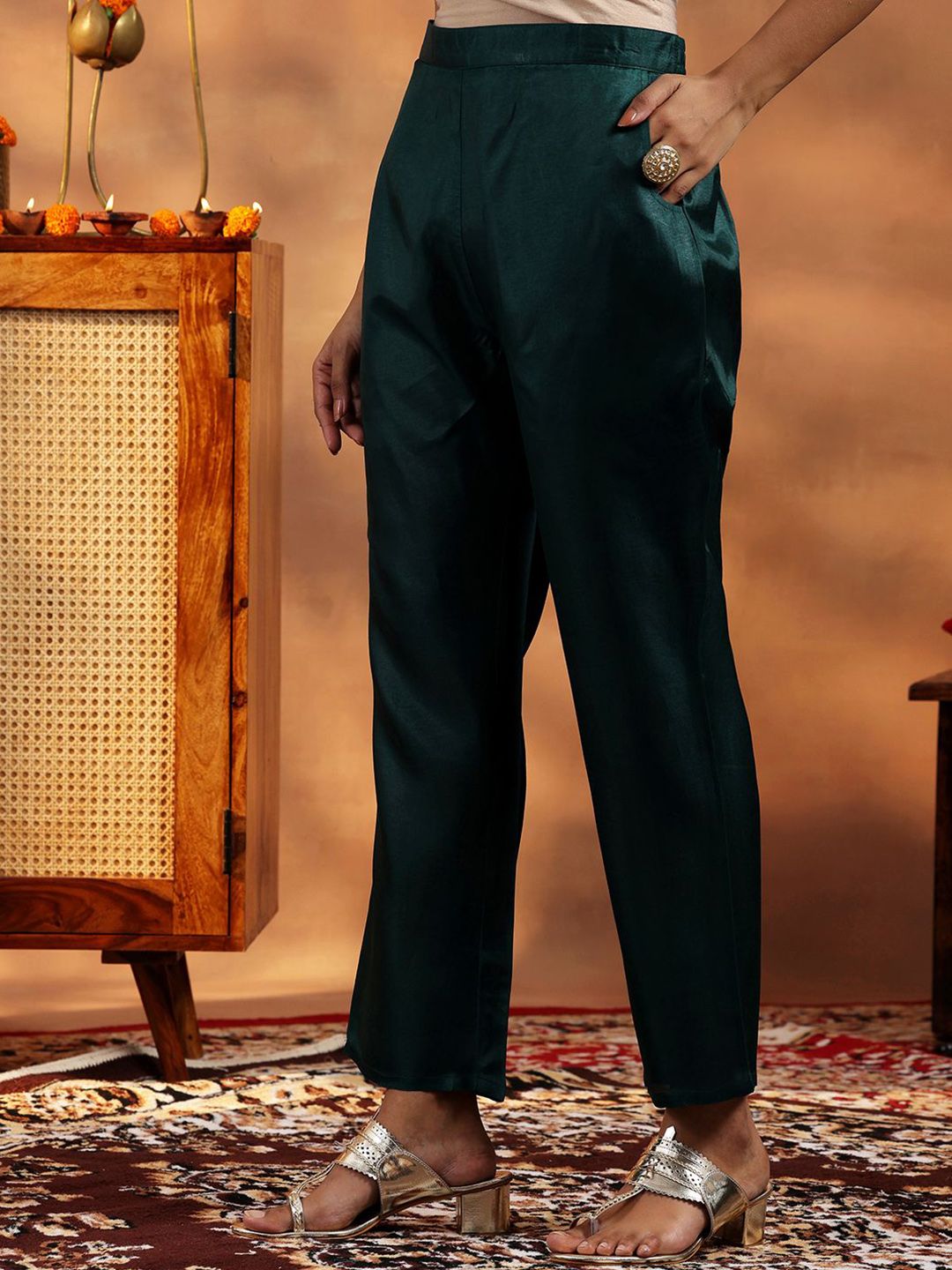 Libas Paisley Embroidered Zari Work Dobby Weave Straight Kurta With Trousers & Dupatta
