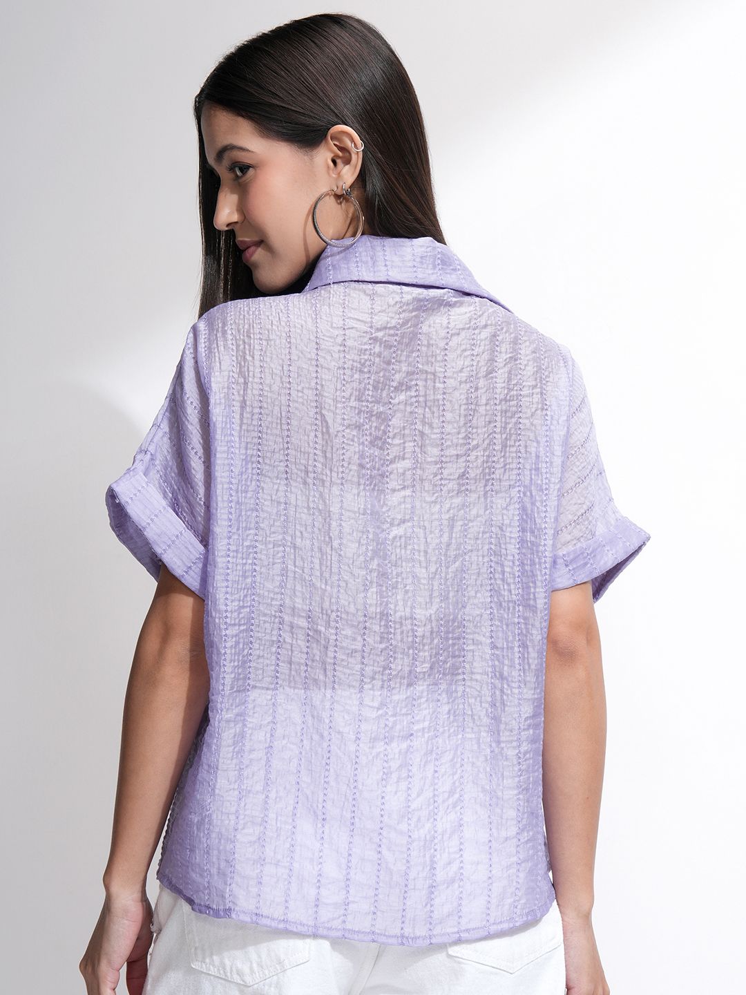ESPYR By Tokyo Talkies Women Violet Solid Relaxed Fit Shirt