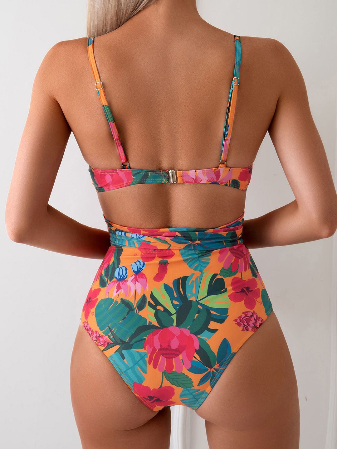 DressBerry Floral Printed Shoulder Straps Swim Set