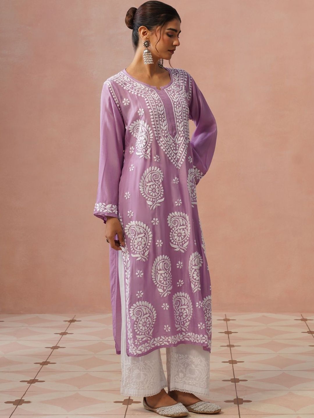 House of Chikankari Women Embroidered Chikankari White Romance Kurta