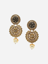 Anouk White Gold-Plated Stone Studded & Beaded Contemporary Drop Earrings