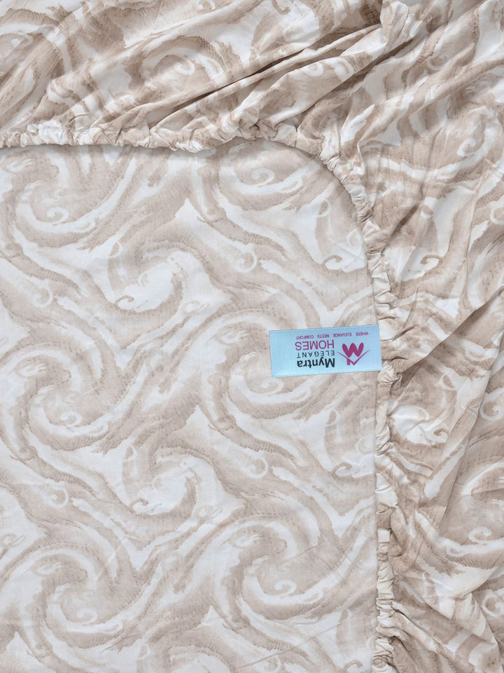 Myntra Elegant Homes Beige Abstrat Printed Fitted 400TC King Cadar & 2 Sarung Bantal