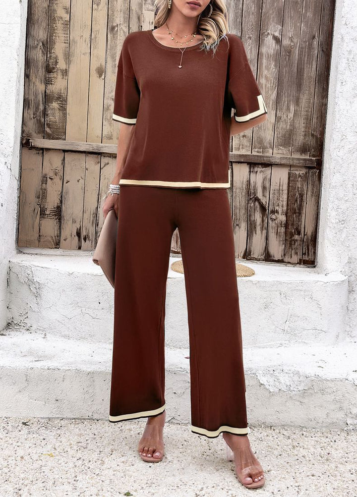all about you Brown & White Round Neck Top & Trouser Co-Ords