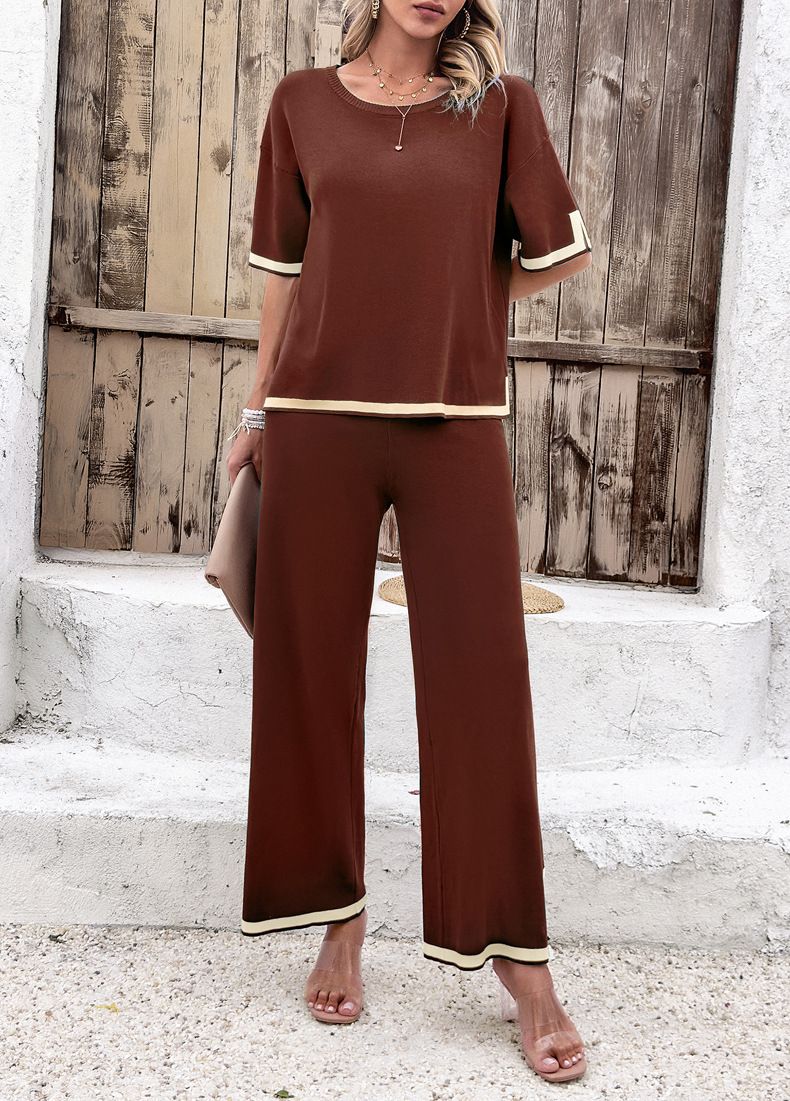 all about you Brown & White Round Neck Top & Trouser Co-Ords