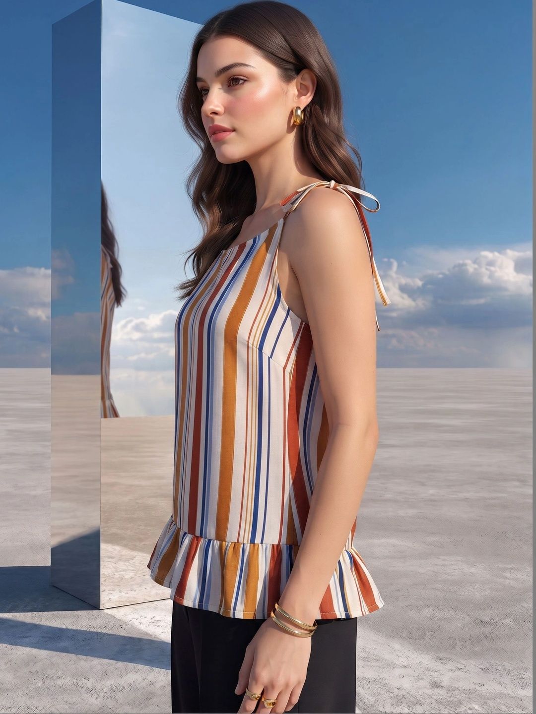 Mamicha Striped Ruffles Top