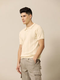 Mr Bowerbird Men Self Designed Polo Collar Pure Cotton Tailored Winter T-shirt