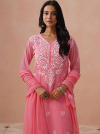 House of Chikankari Women Embroidered Thread Work Georgette Kurta