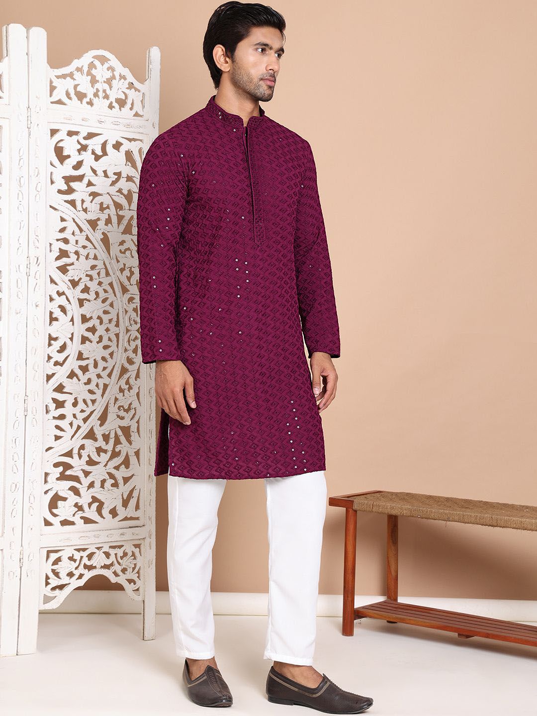 Anouk Men Embroidered Regular Sequinned Kurta with Pyjamas
